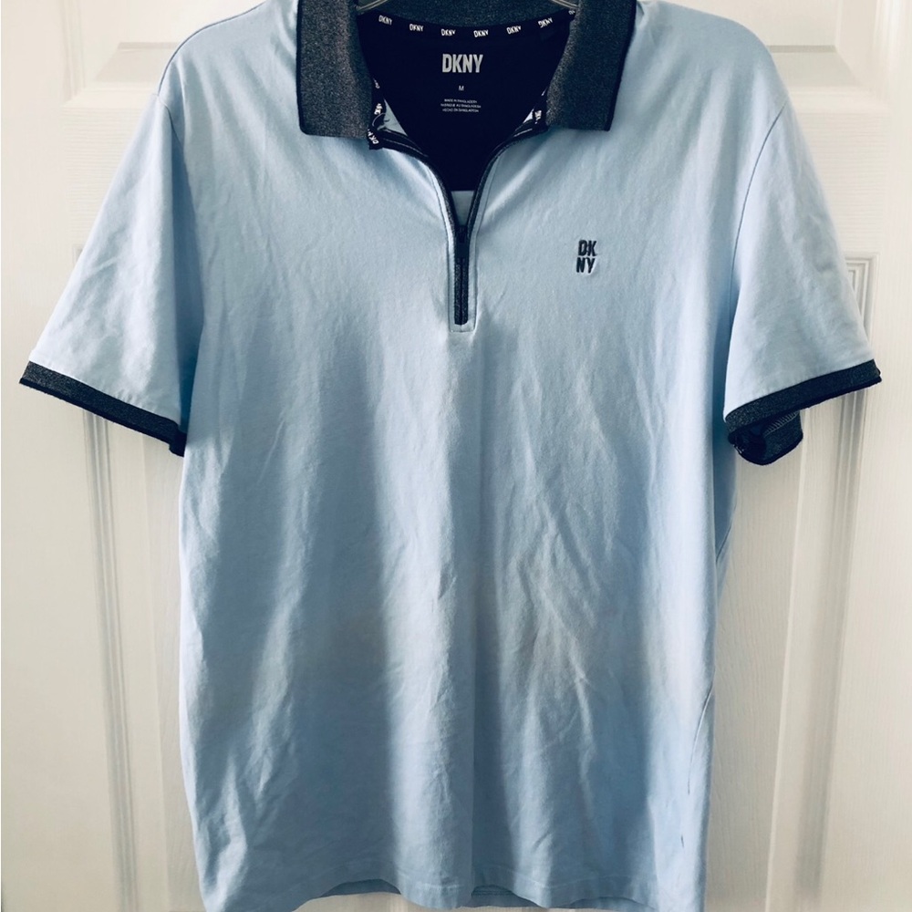 DKNY Size M Mens Light Blue Polo Shirt Cotton Blend Preppy Casual Activewear
